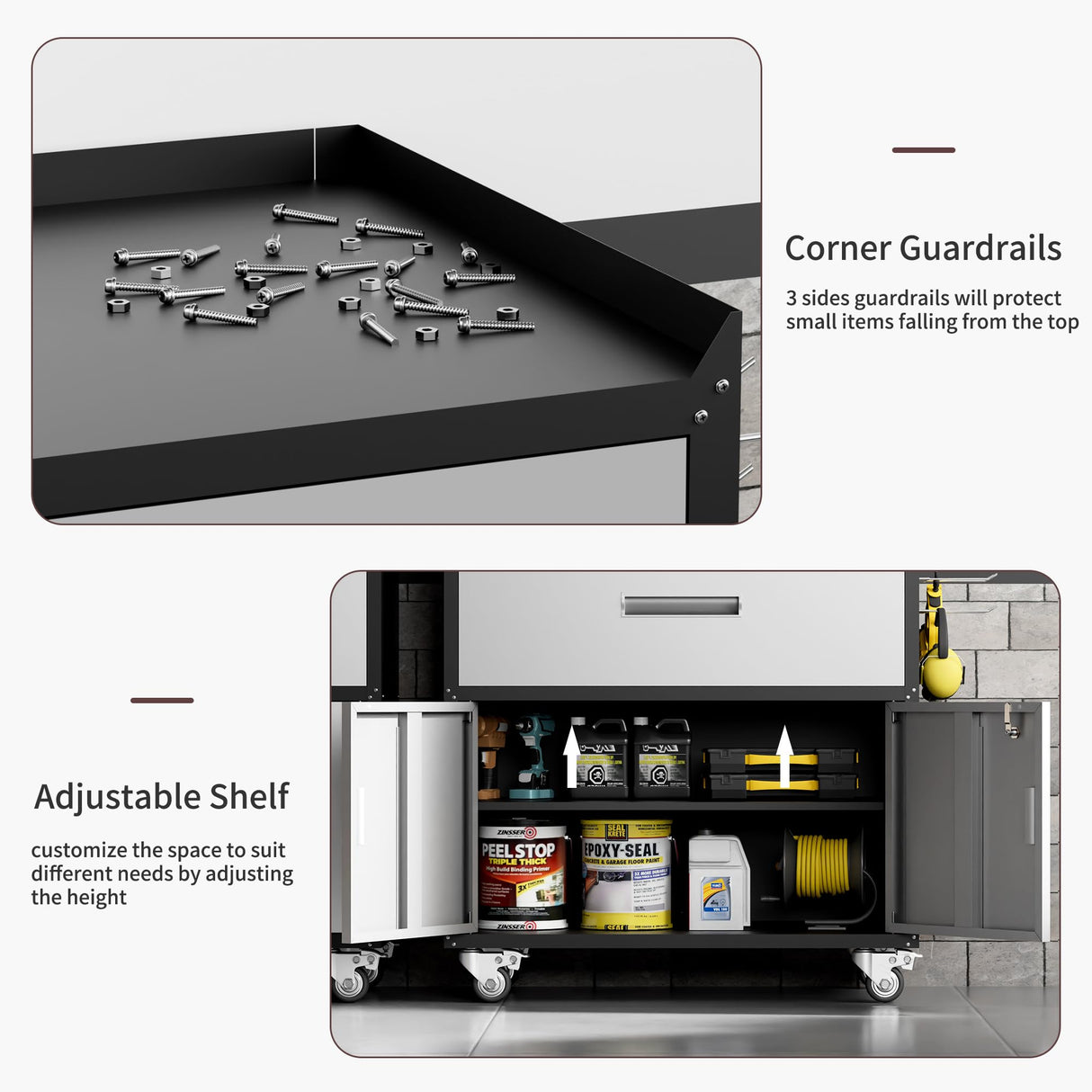 LCAOPC Metal Garage Storage Cabinet with Wheels, Lockable Rolling Tool Chest with Wheels, Tool Cabinet on Wheels, Utility Cabinet for Home, Office, Garage and Workshop, Black & Gray LCAOPC