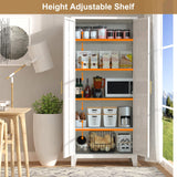 Nobilsteel 71''Metal Kitchen Storage Cabinet with 2 Doors and 4 Adjustable Shelves, 5-Tier Tall White Food Metal Pantry Storage Cabinet for Kitchen, Dining/Living Room Nobilsteel