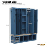 Merax Modern Farmhouse Hall Tree with Bench, 4-in-1 Entryway Storage Cabinet & Shoe Organizer with Hooks, Blue Merax