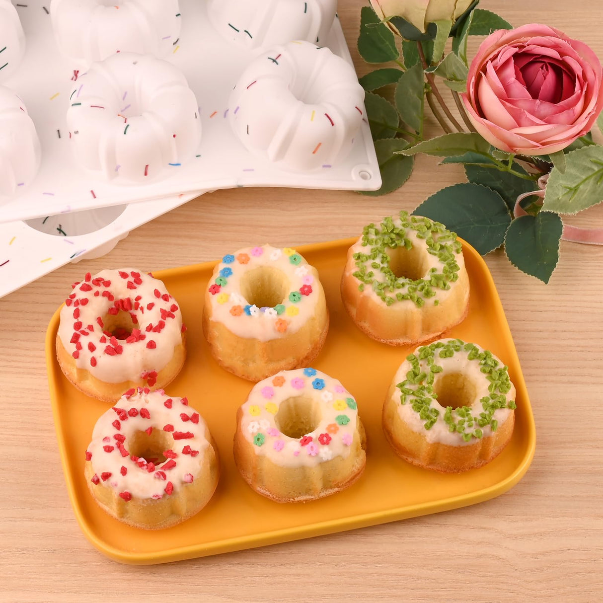 HUAKENER 2 Pcs Mini Bundt Cake Pan, 6-Cavity Fluted Tube Cake Pan, Non-stick Silicone Baking Mold for Cupcakes, Donuts, Muffins, Cornbread, Brownies, Jellies HUAKENER