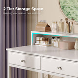 Seventable Vanity Desk without Mirror, Makeup Vanity with Drawers and Charging Station, Small Desk with Storage for Bedroom, Simple Home Office Computer Desk for Small Spaces, White Seventable