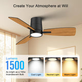 Atolit Ceiling Fans with Lights,42 inch,Quiet Reversible Motor,Easy to Install,6 Speeds,3CCT,Timer, Black Modern Ceiling Fan for Living Room, Bedroom, Kitchen, Dining room, Office Atolit