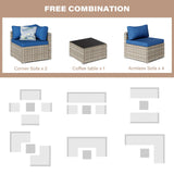 RESOM 7-Piece Gray Rattan Patio Furniture Sets, Outdoor Conversation Sofa Sets with Water Resistant Blue Cushions & Tempered Glass Coffee Table, Modular Outdoor Sectional Sofa Sets with 2 Pillows RESOM