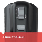 BLACK+DECKER 5-Speed Hand Mixer, 250-Watt for mixing batters, doughs, spreads & more, Turbo Boost & Prevent Splatter Function, Black BLACK+DECKER