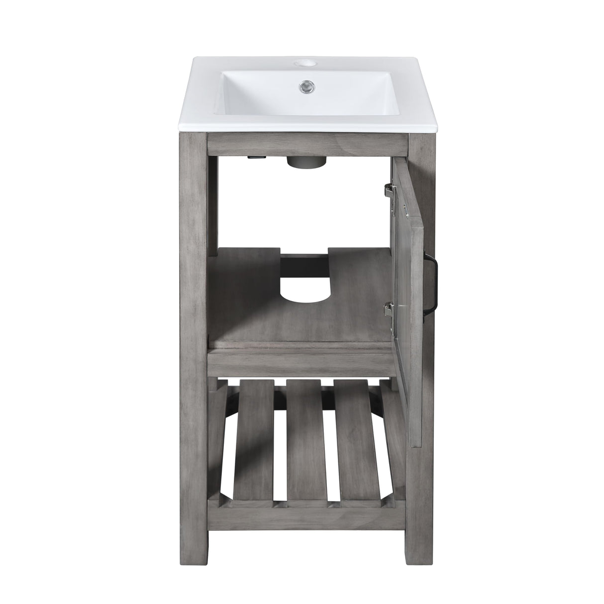 Merax 16" Farmhouse Bathroom Vanity with Sink, Freestanding Small Bathroom Vanity Storage Cabinet with Open Shelf, Solid Wood Frame, Ceramic Sink Merax