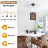 Farmhouse Rustic Pendant Light, 1-Light Round Cage Pendant Lighting Fixture with Adjustable Chain for Kitchen Island Hallway Dining Room Bar, Solid Wood wochos