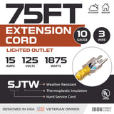 Iron Forge Cable 10 Gauge Extension Cord 75 ft, 10/3 Heavy Duty Extension Cord Outdoor 3 Prong, Weatherproof Yellow Power Cable 15 AMP Great for Major Appliances, US Veteran Owned IRON FORGE CABLE