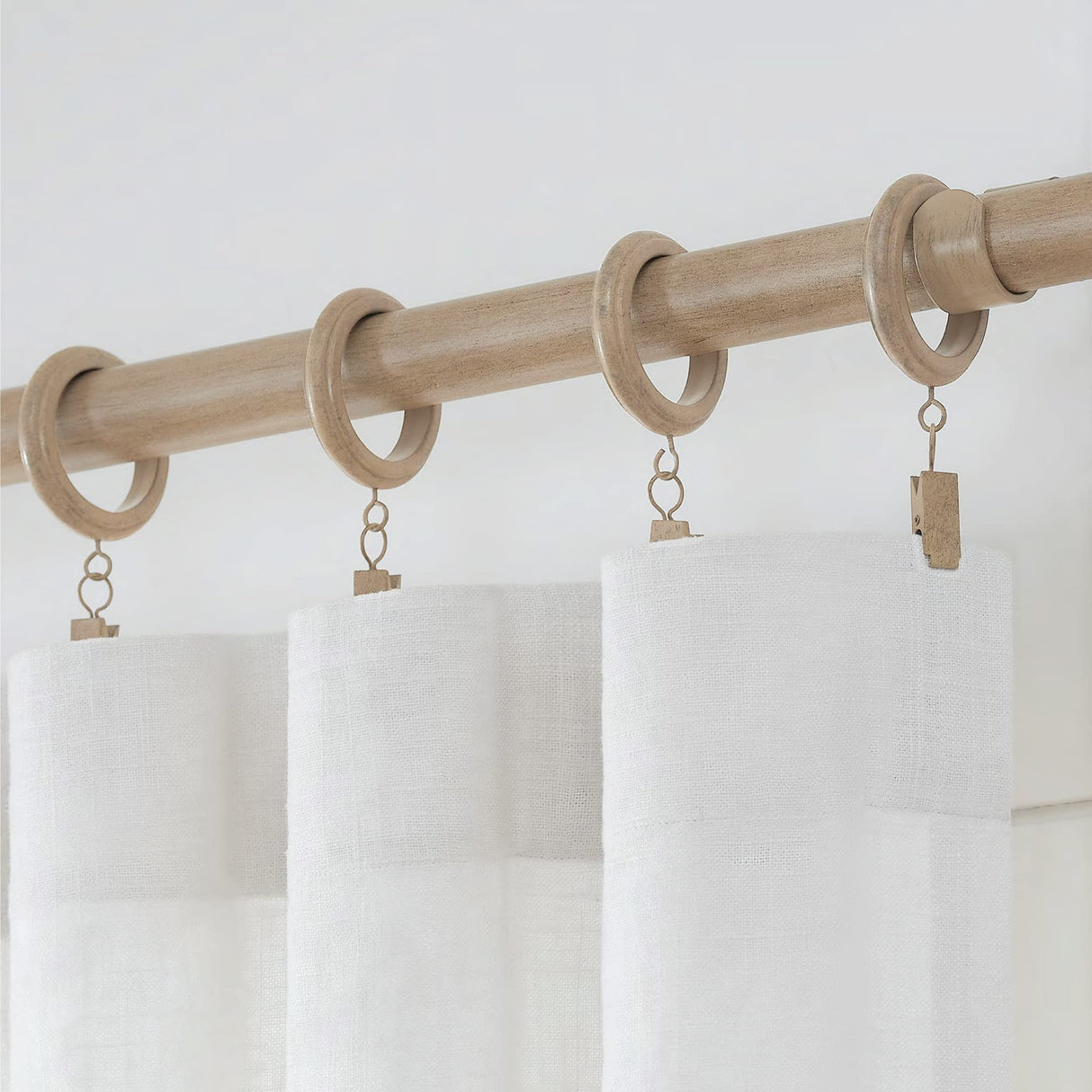 MODE Farmhouse Collection Beveled Curtain Clip Rings, Set of 14 Curtain Rings with Clips, Fits MODE Farmhouse Curtain Rod Sets, 1 3/4”, Weathered Oak MODE