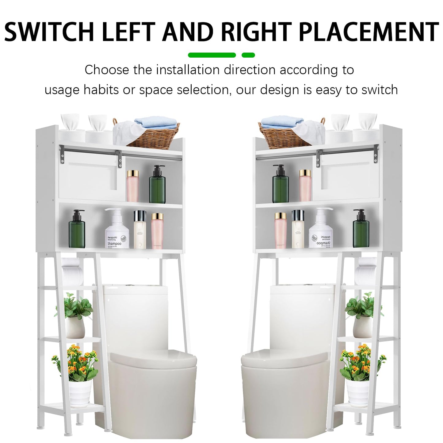 DLPIN Over The Toilet Storage, 3-Tier Over Toilet Bathroom Organizer, Stable Freestanding Above Toilet Storage Rack, Space-Saving, Easy Assembly, White