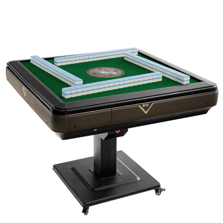 Foldable Automatic Mahjong Table with Wheels 44mm Tiles with 2 Sets of Numbered Tiles (Blue & Green) Suitable for Chinese, Americans, Mahjong Sets for Home & Outdoor Leisure, Gifts For Mahjong Players RISAR