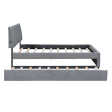 Full Bed Frame with Trundle and LED Lights,Teddy Fleece Upholstered Platform Bed Frame with USB,Full Size Trundle Bed with Headboard for Kids Teens Adults,Gray Bellemave