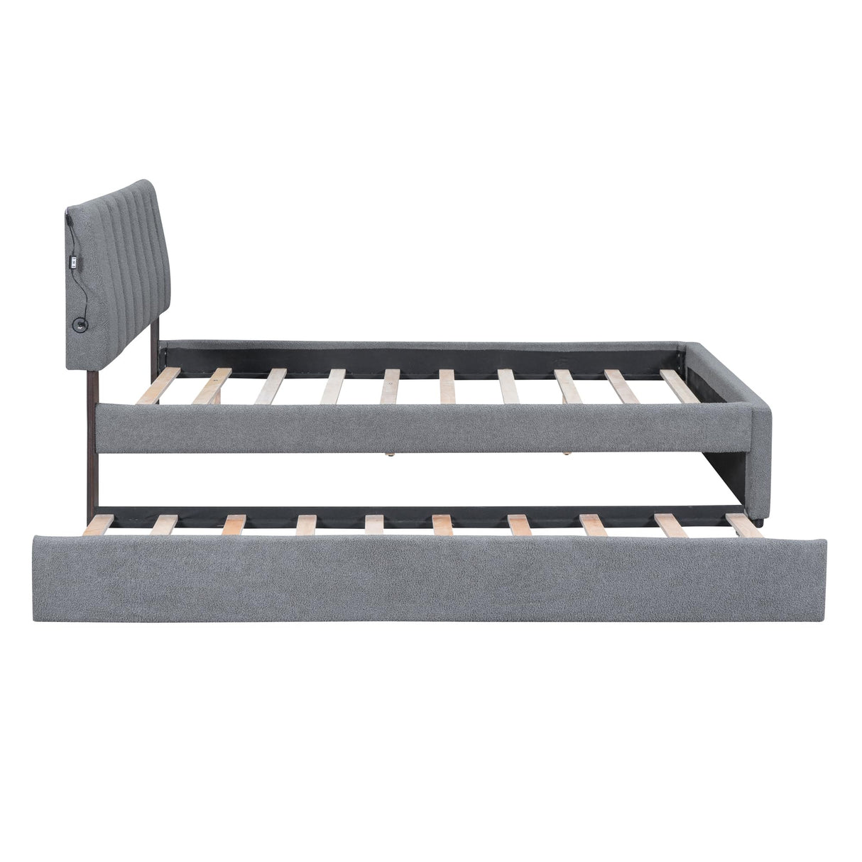 Harper & Bright Designs Full Size Upholstered Platform Bed with Twin Size Trundle, Teddy Fleece LED Platform Bed Wood Frame with Headboard, No Box Spring Needed - Gray Harper & Bright Designs