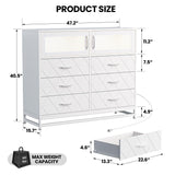 White Dresser for Bedroom with 6 Drawers 2-Door Storage Cabinet Dressers & Chest of Drawers with Charging Station and LED Lights, 8 Drawers Tall Dressers for Bedroom,Living Room,Hallway,Closet Takywep
