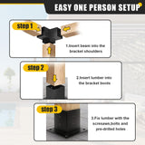 4x4 Woodworks Pergola Brackets Kit, 3-Way Corner Extension Brackets, Black Powder Coated, 4x4 Metal Brackets for Wood Beams, Fence, and Carport (Actual: 3.5"x3.5") Kinchoix