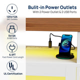 amzzar Wine Bar Cabinet with LED Lights, Small Liquor Cabinet for Home with Glass Holders and Wine Racks, Mini Home Bar with Power Outlet, Modern Rotating Coffee Bar Table for Office (White) amzzar