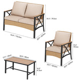 YITAHOME 4-Piece Patio Wicker Furniture Set with Wood Armrest, All Weather Rattan Conversation Furniture Sets for Backyard, Balcony, Deck w/Soft Cushions and Plastic Wood Table (Light Brown+Beige) YITAHOME