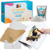 DTF Transfer Powder Film Kit for DTF Sublimation Printer,All-in-1 DTF Starter Kit- 8.8oz White Digital Hot Melt Adhesive &15 Direct to Film Pretreat Iron-on Transfer Paper Fabric INKCREDIBLE