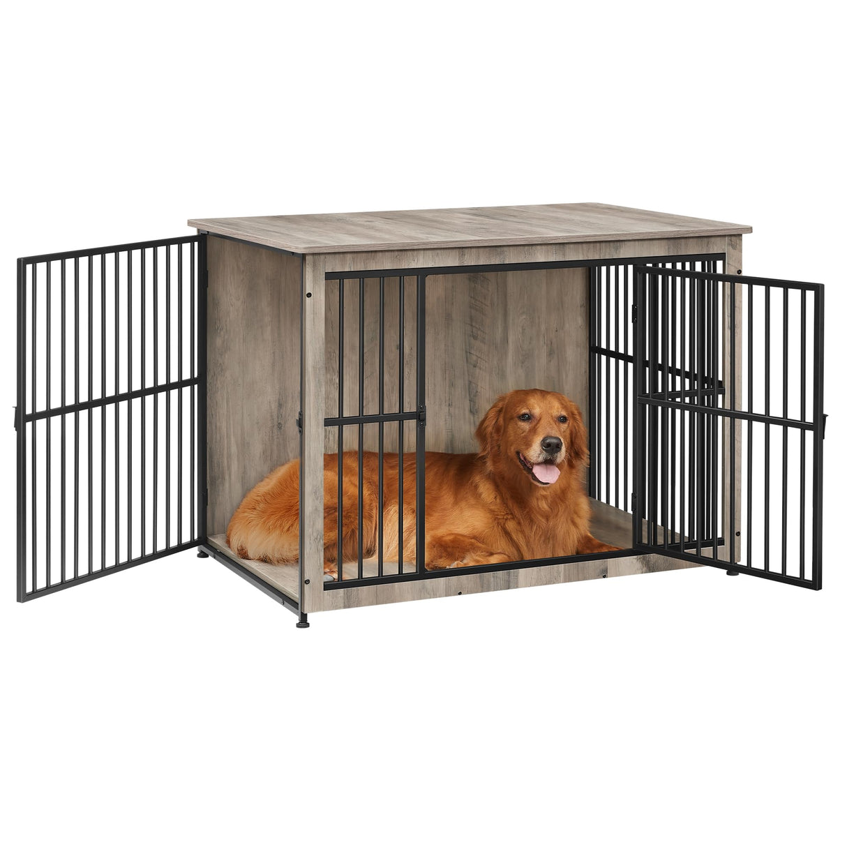 Feandrea Dog Crate Furniture, 43.3" Side End Table, Modern Kennel for Dogs Indoor up to 80 lb, Heavy-Duty Dog Cage with Enclosed Base, Double-Door Dog House, Heather Greige UPFC024G01 Feandrea