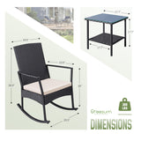 Greesum 3 Pieces Patio Furniture Set Outdoor Wicker Rocking Chairs with Glass Coffee Table for Garden Backyard Porch Poolside, Beige Greesum