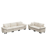PHI VILLA Cloud Modular Couches Sets, 2 Pieces Comfy Sectional Sofa Set with Loveseat, 5-Seater Upholstered Couch for Living Room, Corduroy, Beige PHI VILLA