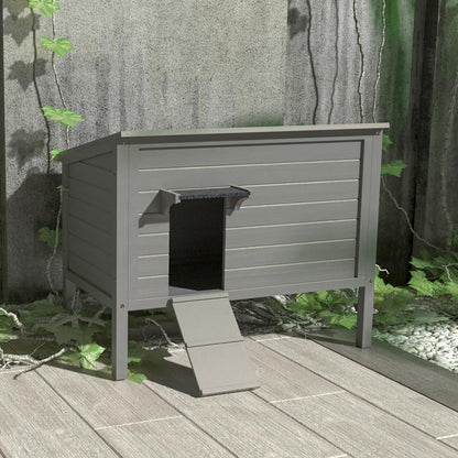 SUN & SUMMER Large Size Outdoor Cat House, Feral Cat Shelter Outdoor with Mat and Hidden Stair All-Round Wood Weatherproof for Multiple Cats 34.5" L*21.5" W*27.2" H - WoodArtSupply