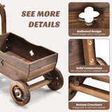 HAPPYGRILL Wagon Flower Planter Cart, 4-Wheel Wood Garden Wagon Decor with 2 Drainage Holes, Movable Flowerpot Holder Stand, Indoor Outdoor Raised Plant Bed HAPPYGRILL