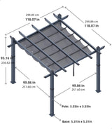 KYBOLT 10x10 Ft Modern Aluminum Pergola, Outdoor Pergola with Adjustable Canopy, Stable 4-Sided Base, Aluminum Gazebos for Backyard, Deck, Lawn - Gray KYBOLT