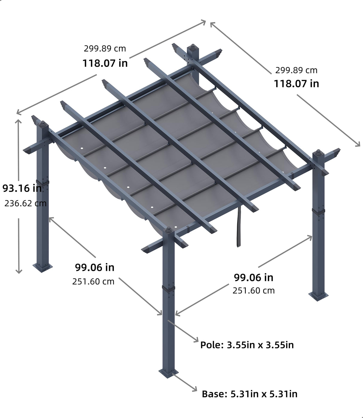 GarveeLife 10x10 Ft Aluminum Pergola, Outdoor Pergola with Adjustable Canopy, Reinforced Frame Metal Pergola for Backyard, Garden and Deck - Gray GarveeLife