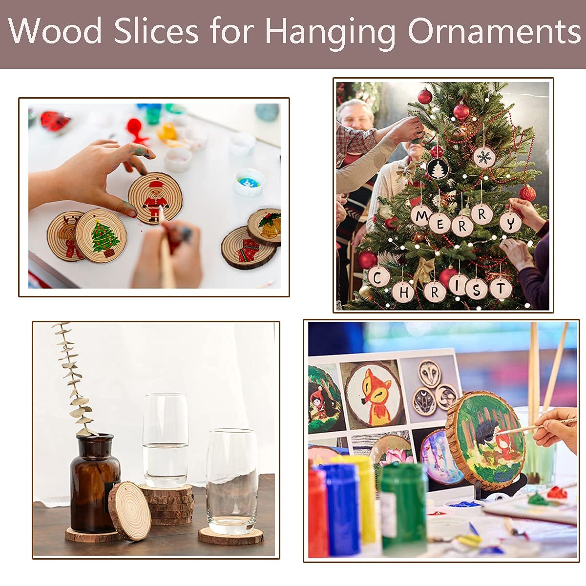 Artmag Natural Wood Slices 40pcs 2"-2.4" Unfinished DIY Crafts Predrilled with Hole Round Wooden Circles for Arts Rustic Wood Slices Christmas Ornaments Decor Artmag