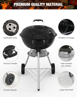 18 inch Charcoal Grill, Outdoor Barbecue Kettle Grill, 227 Square Inches Cooking Space, Highly Cost-Effective Portable Grill, Perfect for Outdoor BBQ Party, Camping and Small Patios, Black GRiliFE