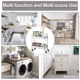 2 Tier All-Metal Rolling Cart, Rolling Storage Cart with Handle and Locking Wheels Kitchen Cart Laundry Office Bathroom Storage Organizer Cart, White Melody House