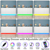 Gyfimoie 9 Drawer Dresser with Power Outlet, Floating White Dresser Chest of Drawer with LED Light,Modern Double Wide Drawer Organizer Cabinet for Bedroom,Living Room (9 Drawer-White) Gyfimoie