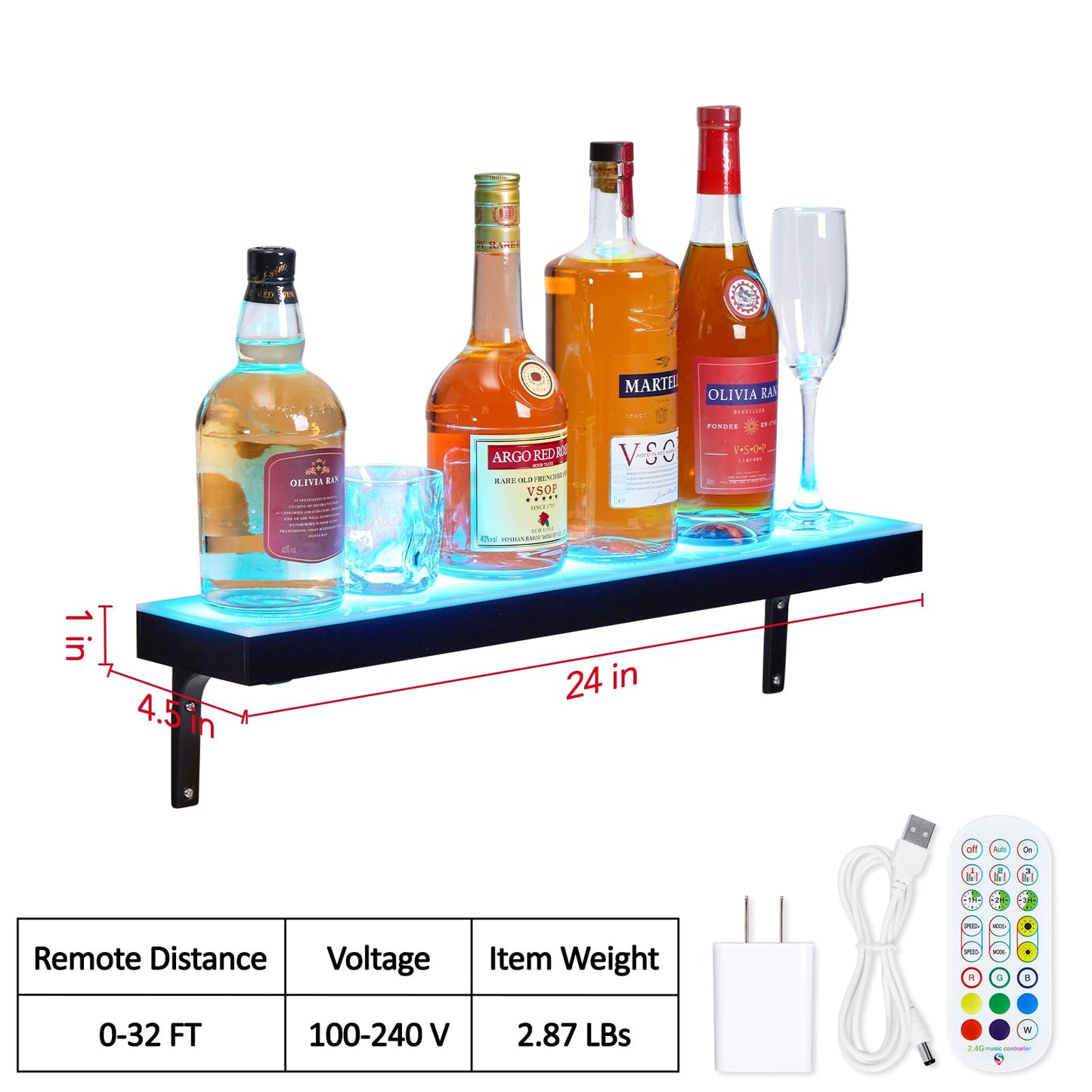 GarveeTech LED Lighted Liquor Bottle Display Shelf - 1-Step, 24-Inch, Remote & App Control, Acrylic with Wine Holder Slots, Multi Functional Wine Rack - WoodArtSupply