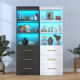 Winkalon 71“H Black Bookshelf with LED Light, Bookcase and Bookshelf with Drawers, Tall Bookcase Tall Storage Cabinet 3-Tier Open Shelves for Home Office Living Room Bedroom Winkalon