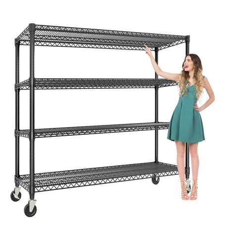 71"H x 59"W Storage Shelves 2640LBS Wire Shelving Rack with Wheels, 4-Tiers Heavy Duty Garage Shelving Metal Storage Shelves with Adjustable Shelf, for Kitchen Pantry Garage Commercial Industrial Tioutbot