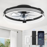 ZMISHIBO Low Profile Ceiling Fans with Lights and Remote, 20 Inch Flush Mount Ceiling Fan with Light, 3000K-6000K Dimmable Fandelier LED Fan Light, 6 Wind Speeds Black Ceiling Fans for Bedroom ZMISHIBO