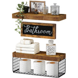 QEEIG Bathroom Furniture Sets, Shelves Over Toilet Bathroom Decor Farmhouse Decorations Aesthetic Décor Sign Small Wall Shelf 2+1 Set 16 inch, Rustic Brown QEEIG