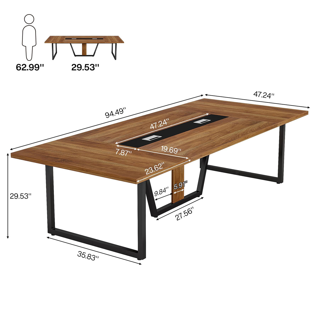 Tribesigns 8FT Conference Table, 94.49 L x 47.24 W x 29.53 H Inches Large Meeting Table/Podcast Table for 10 People, Business Style Wooden Training Table with Strong Metal Frame for Office Conference Tribesigns