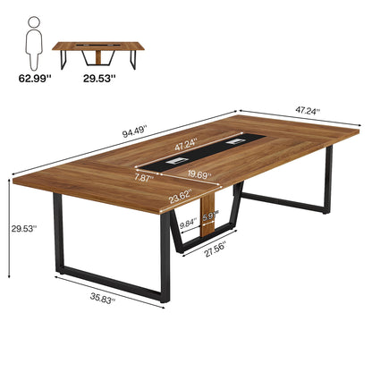 Tribesigns 8FT Conference Table, 94.49 L x 47.24 W x 29.53 H Inches Large Meeting Table/Podcast Table for 10 People, Business Style Wooden Training Table with Strong Metal Frame for Office Co - WoodArtSupply