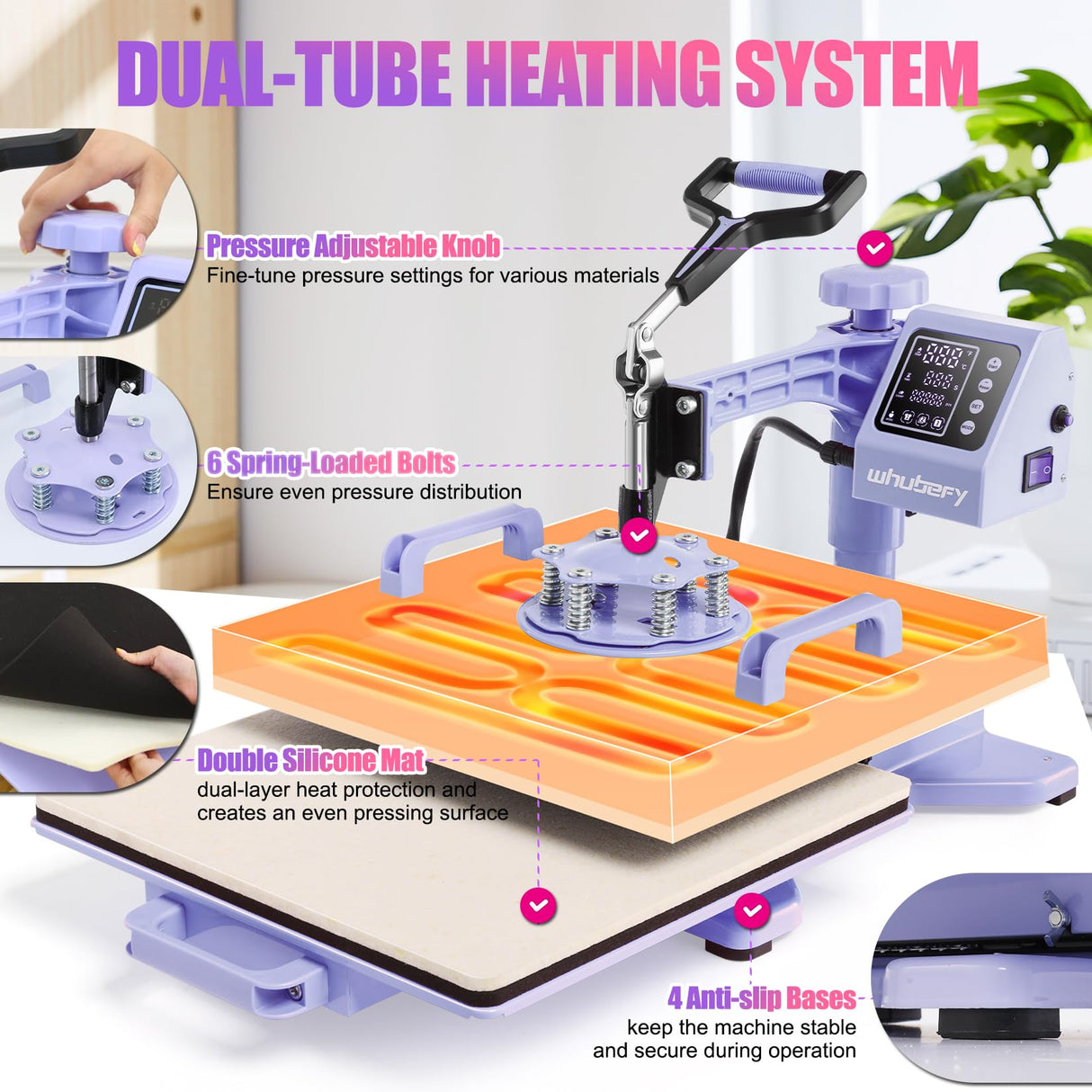 Whubefy 15x15 Heat Press Machine for T Shirts 8 in 1 Combo with 30oz Tumbler Press, Slide Out & Swing Away, Dual Tube Fast Heating, 3 Preset Modes & Counting Function for Bulk DIY Hats, Mugs, Plates Whubefy