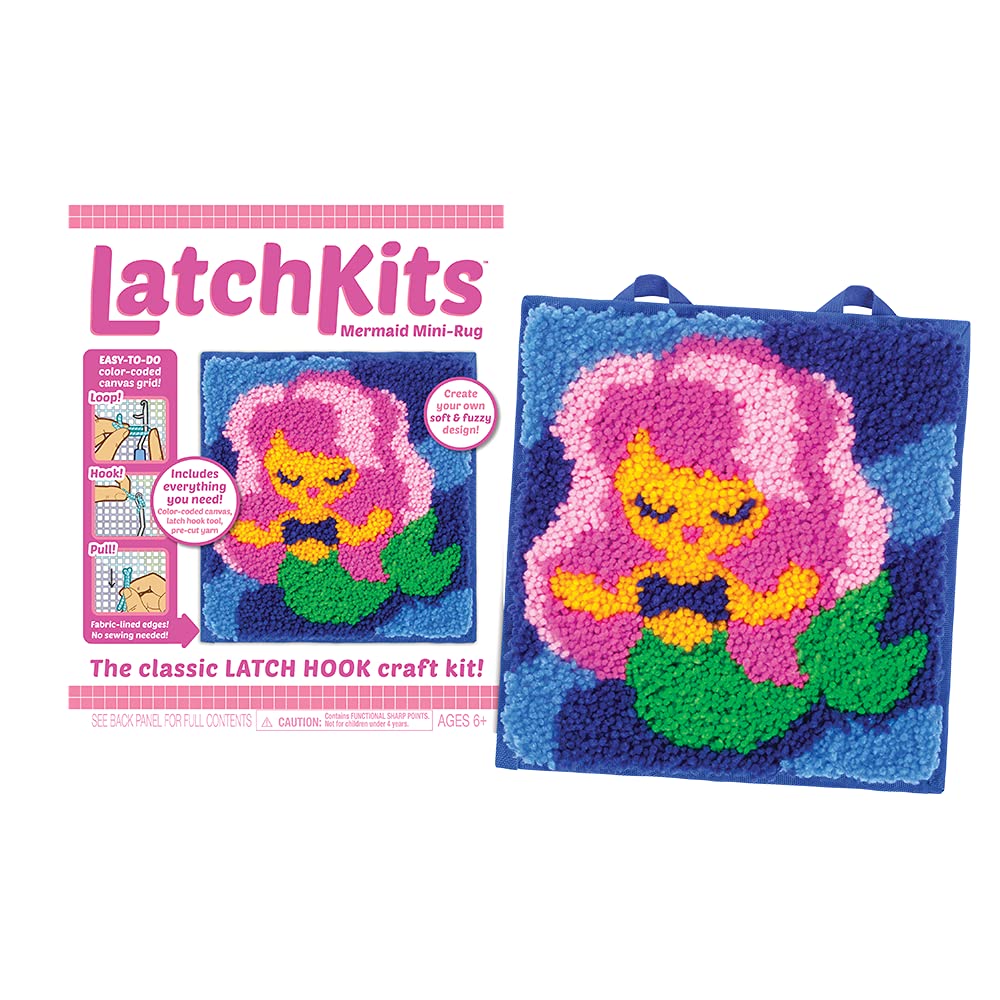 LatchKits Latch Hook Kits for Kids – Kids Crafts, Arts and Crafts, Yarn Art, Wall Hanging & Mini-Rugs, Craft Supplies, Pre-Cut Yarn, Easy to Follow Pattern, Hook Included, Arts & Craft, Ages 6+ LatchKits