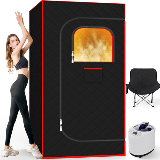 AgiiMan Portable Sauna Box for Home - Four-Sided Full-Size Steam Sauna Tent with 3 L Steamer, Chair, Remote Control, Health Benefits and Relaxation