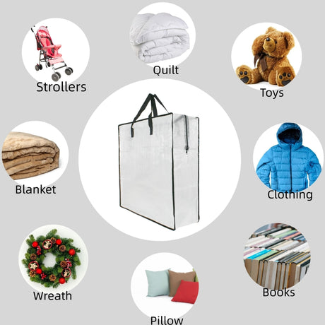 5 Pack Moving Bags, Wreath Storage Bag, Garland Container, Clear Storage Bags with Handles and Zippers Moving Bag for College Carrying, Bedding, Toys Organizer, Under the Bed Storage GONGKANGYUAN