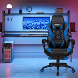 Blue Gaming Chair Ergonomic Computer Chair for Adults Teens Reclining Gamer Chair High Back Game Chair Racing Style Desk Chair with Retractable Footrest, Lumbar Support and Headrest TOMANOR