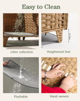 SETVSON Cat Litter Box Enclosure for 2 Cats, Double Litter Box Furniture with Litter Mat, Large Rattan Hidden Kitty Cat House with Double Room and Doors, 2 S-Shaped Hooks, 2 Inch Fence Natural SETVSON