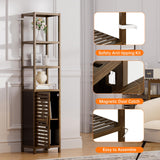 HITNET Bathroom Cabinet, Bamboo Floor Cabinet Freestanding Narrow Storage Unit with Removable Shelves, 6 Tier Tall Cabinet, Walnut HITNET