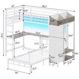 VIAGDO Bunk Bed Twin Over Twin with Hall Tree, Charging Station and LED Lights, L-Shaped Bunk Bed with Desk, 5 Storage Drawers, Twin Bunk Beds with Guardrail & Stairs, No Box Spring Needed, White VIAGDO