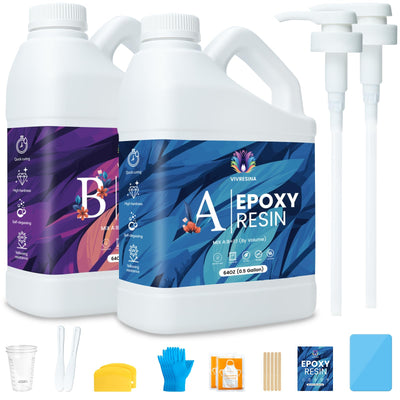 Epoxy Resin 1 Gallon Kit with Pump High Glossy Food Safe Crystal Clear Bubble Free No Yellowing Easy Mix 1:1 for Craft DIY Jewelry Art Casting