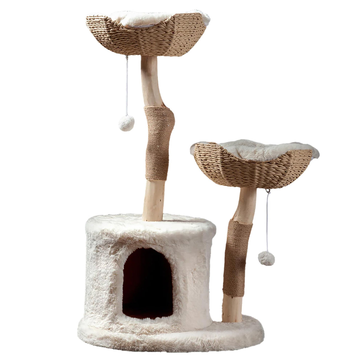 Habitat Haven The Bungalow Cat Tree - Luxury Cat Condo, Large Modern Indoor Tower with 2 Faux Fur Beds, Scratching Posts, Toys, and Den for Cats, 23.5-Inch Width x 18-Inch Depth x 43-Inch Height Habitat Haven