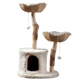 Habitat Haven The Bungalow Cat Tree - Luxury Cat Condo, Large Modern Indoor Tower with 2 Faux Fur Beds, Scratching Posts, Toys, and Den for Cats, 23.5-Inch Width x 18-Inch Depth x 43-Inch Height Habitat Haven